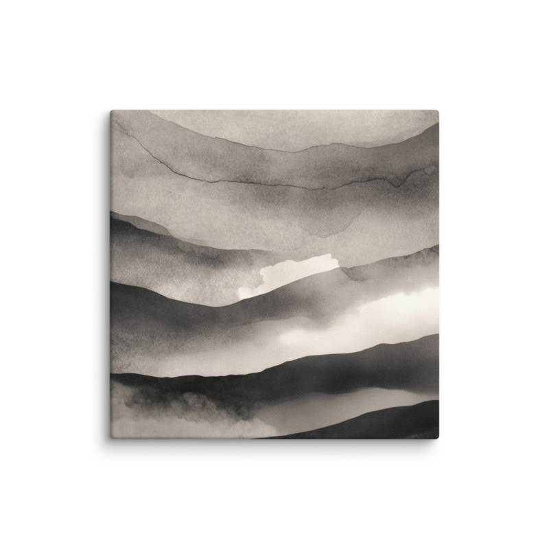 Japandi Mountain Canvas Print – Monochrome Ink Wash Wall Art | Wabi-Sabi Minimal Home Decor