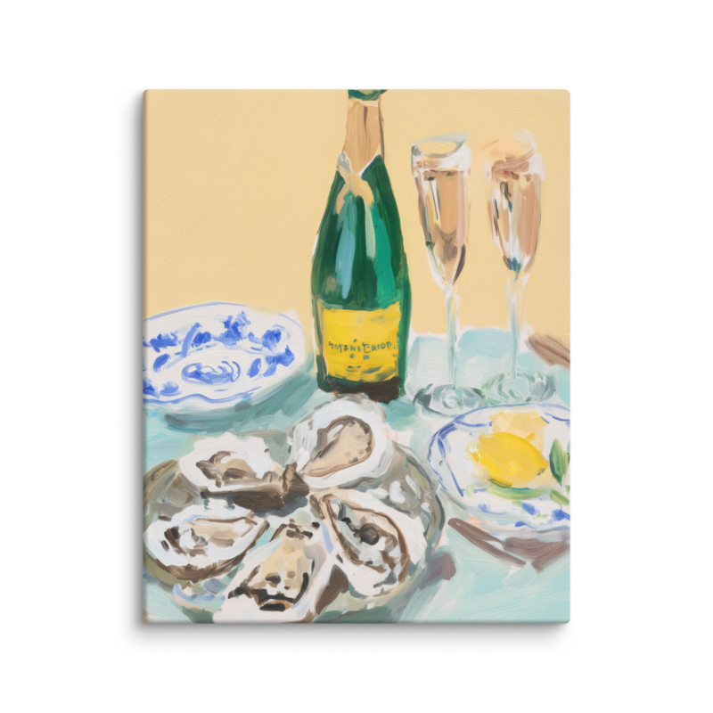 Champagne & Oysters Canvas Print – French Bistro Still Life Wall Art | Dopamine Home Decor