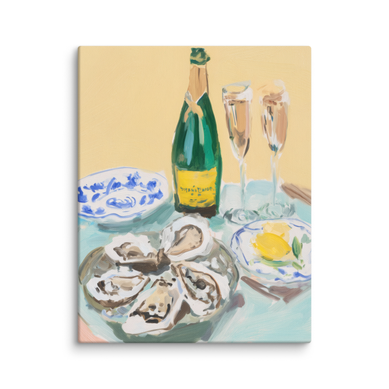 Champagne & Oysters Canvas Print – French Bistro Still Life Wall Art | Dopamine Home Decor