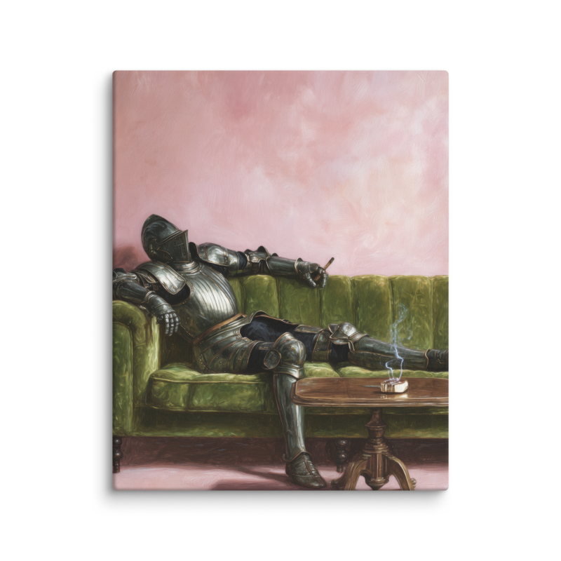 Surrealist Wall Art – Knight on Sofa Canvas Print | Funny Eclectic Maximalist Home Decor