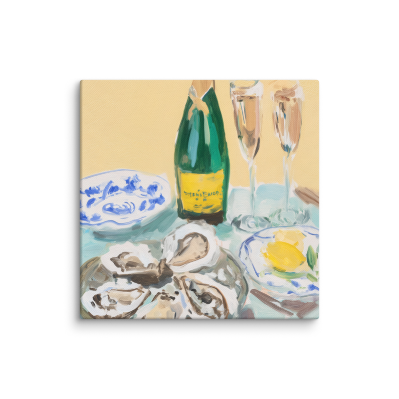 Champagne & Oysters Canvas Print – French Bistro Still Life Wall Art | Dopamine Home Decor