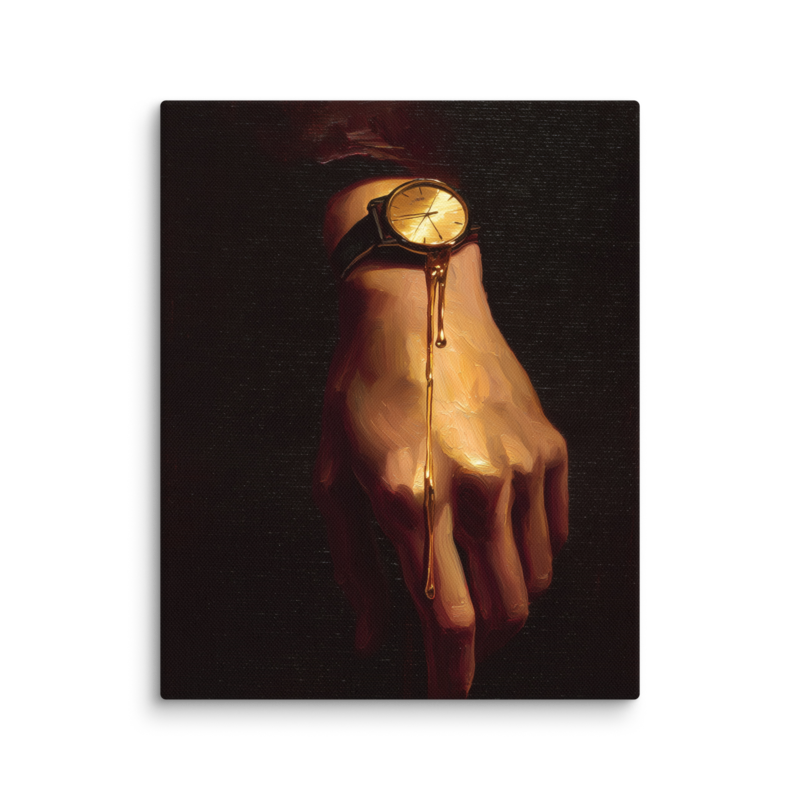 Surrealist Wall Art – Melting Gold Watch Hand Canvas Print | Moody Luxury Dark Home Decor