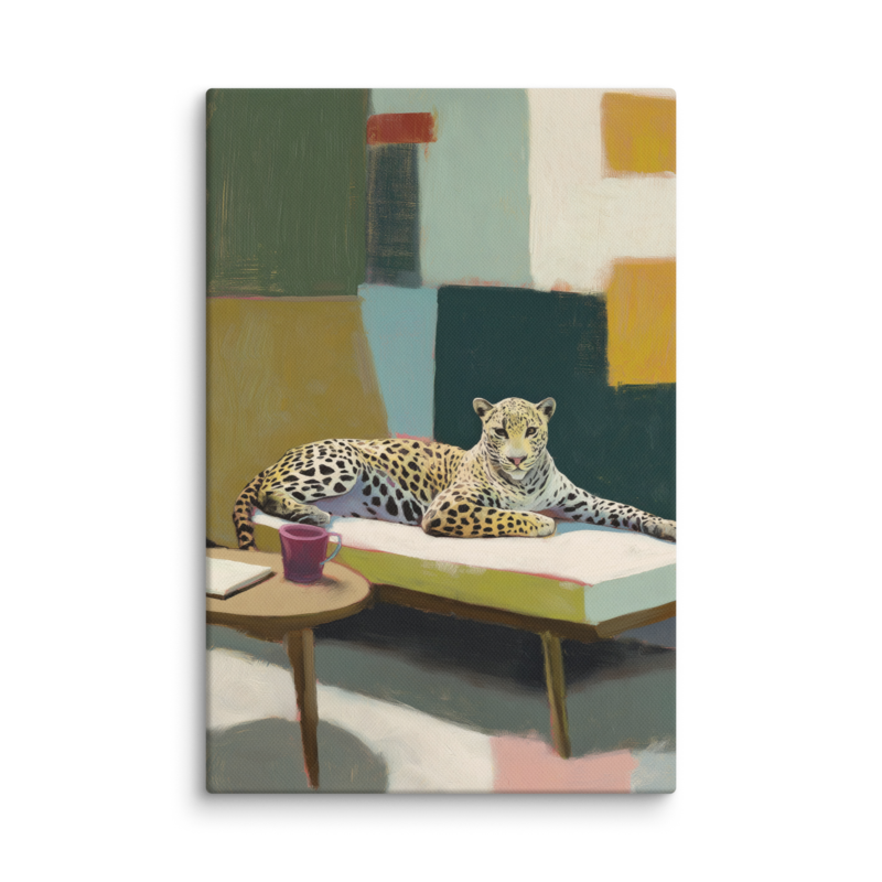 Leopard on Daybed Canvas Print – MCM Wall Art | Dopamine Decor Mid Century Modern Home Decor