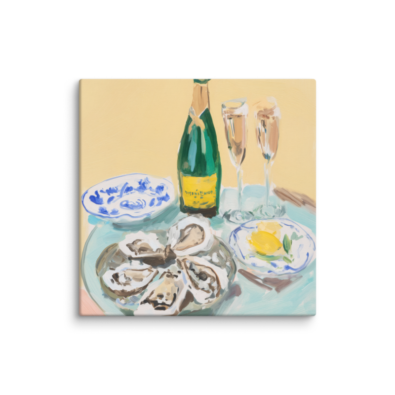 Champagne & Oysters Canvas Print – French Bistro Still Life Wall Art | Dopamine Home Decor