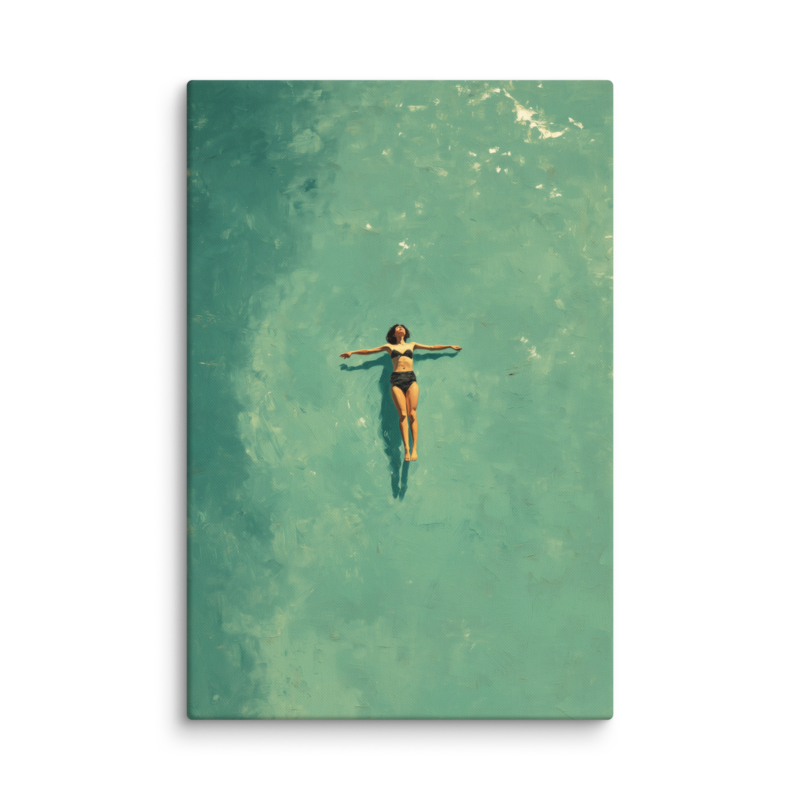 Floating Figure Canvas Print – Teal Pool Wall Art | Minimalist Contemplative Home Decor