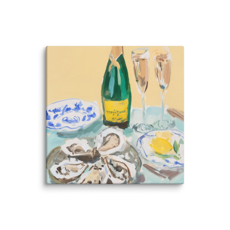 Champagne & Oysters Canvas Print – French Bistro Still Life Wall Art | Dopamine Home Decor