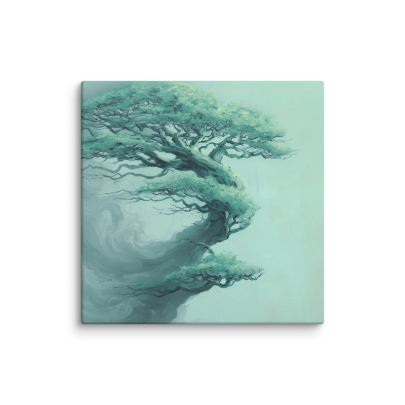 Bonsai Tree Canvas Print – Teal Japandi Wall Art | Wabi-Sabi Minimalist Home Decor