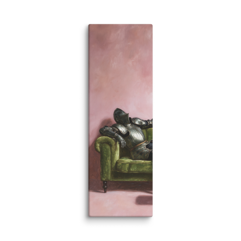 Surrealist Wall Art – Knight on Sofa Canvas Print | Funny Eclectic Maximalist Home Decor
