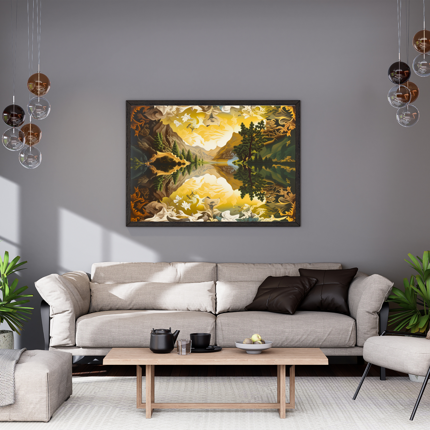 "Mirror of Nature": An Escher-Inspired Surreal Canvas Print for Modern & Minimalist Interiors