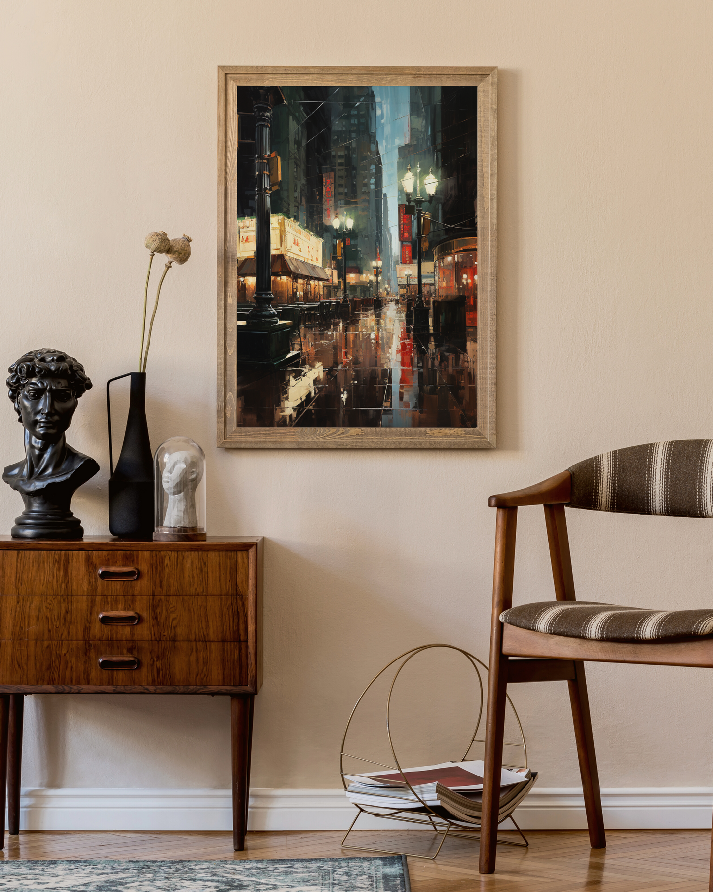 Street of Silence: Solitude in Emerald & Crimson Canvas Print
