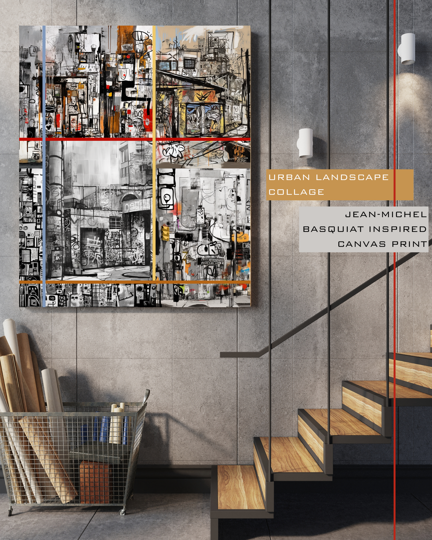Urban Landscape Collage - Jean-Michel Basquiat Inspired AI Art Canvas Print