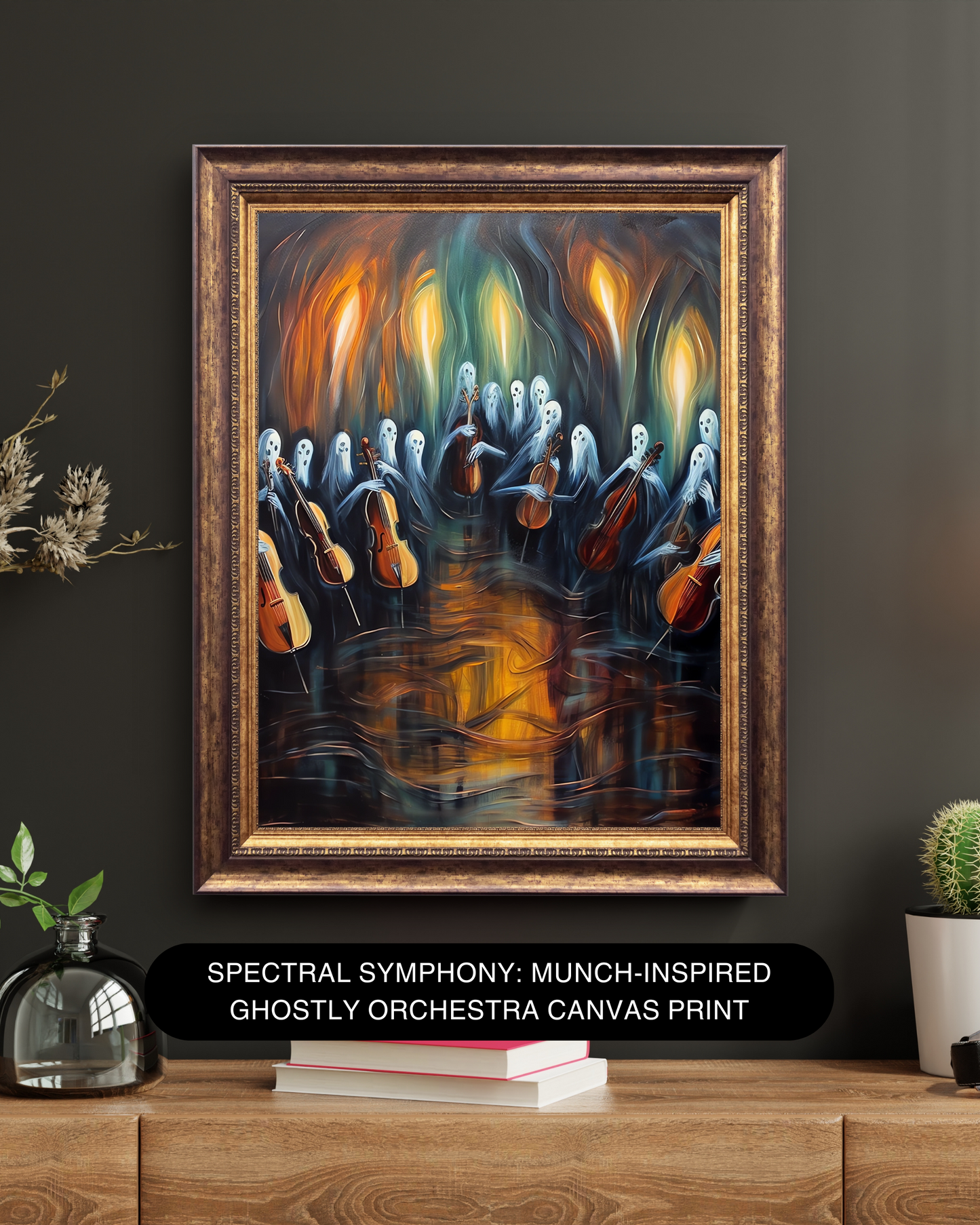 Spectral Symphony: Munch-Inspired Ghostly Orchestra Canvas Print
