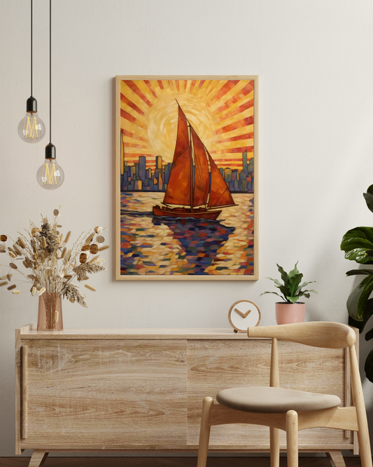 Sailing Into the Sunset: NYC Egon Schiele-Inspired Canvas Print