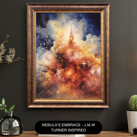 Nebula's Embrace: J.M.W Turner Inspired Nebula and Star Cluster Canvas Print