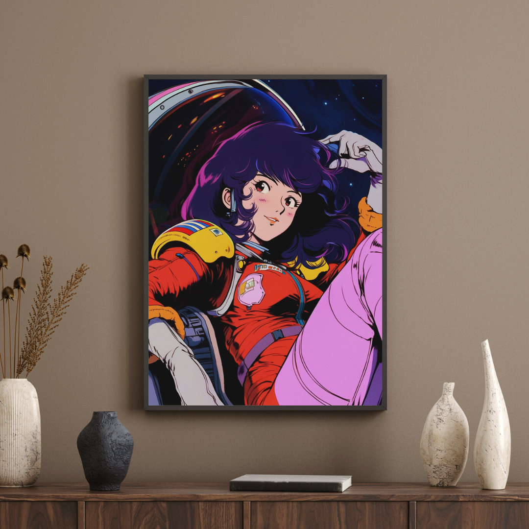 Stardust Serenity: Anime Astronaut Babe Canvas Print in Yatate's Style