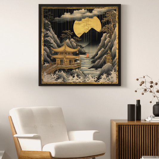 Stormy Shrine: Tawaraya Sotatsu-Inspired Canvas Print