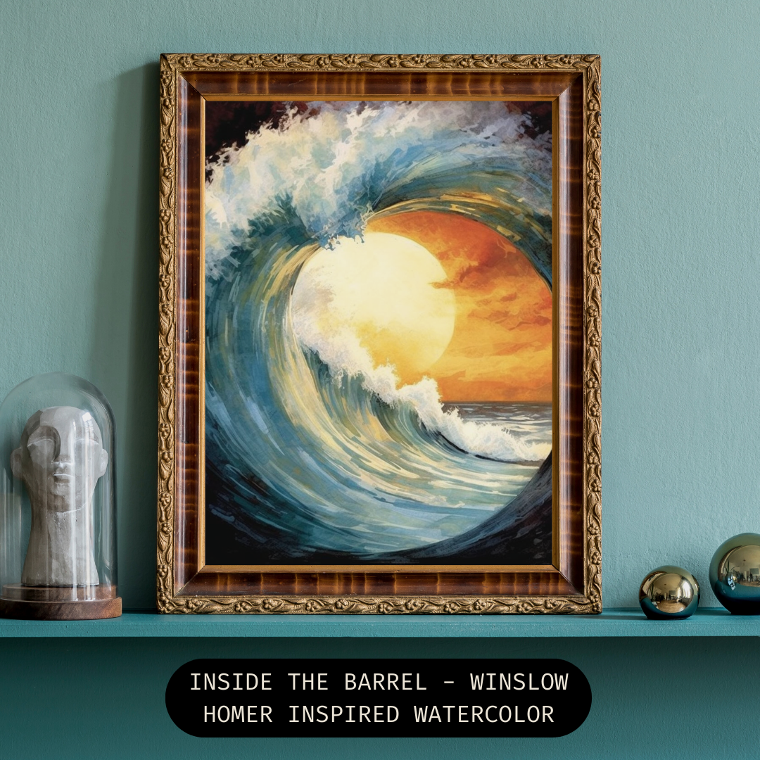 Inside The Barrel: Winslow Homer Inspired Barrel Wave Canvas Print