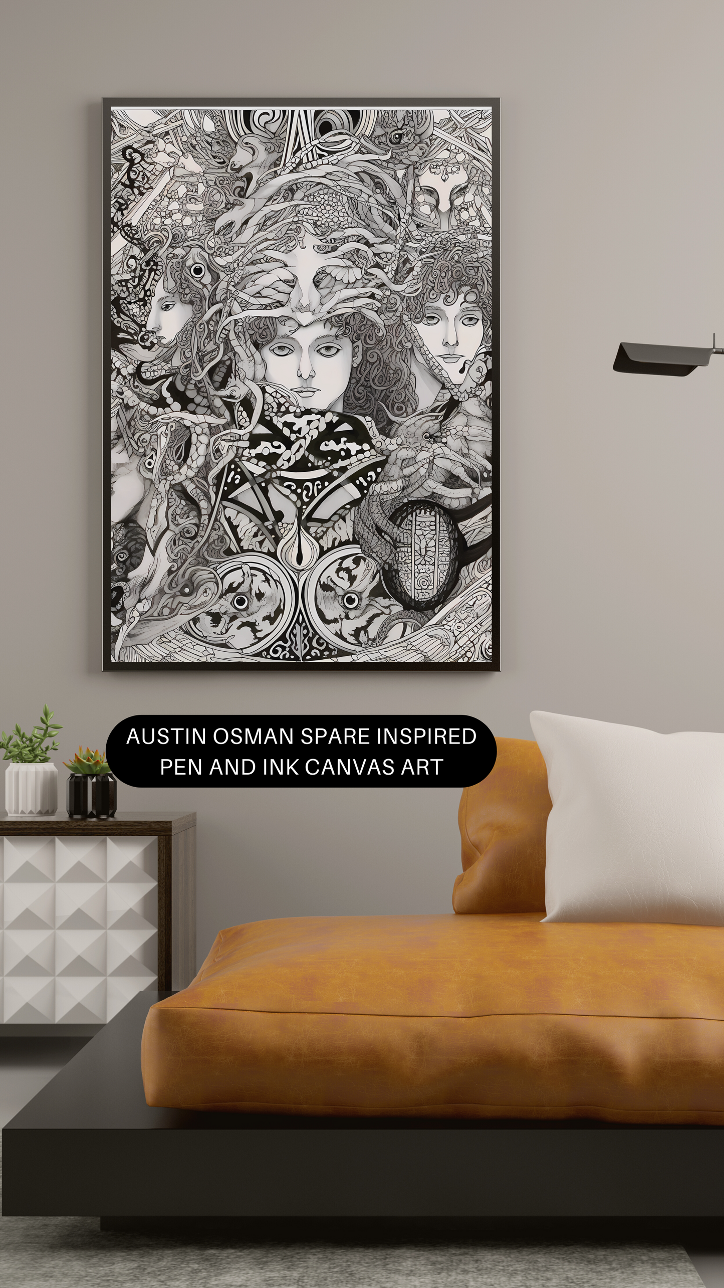 "Arcane Web": Austin Osman Spare Inspired Pen and Ink Canvas Art