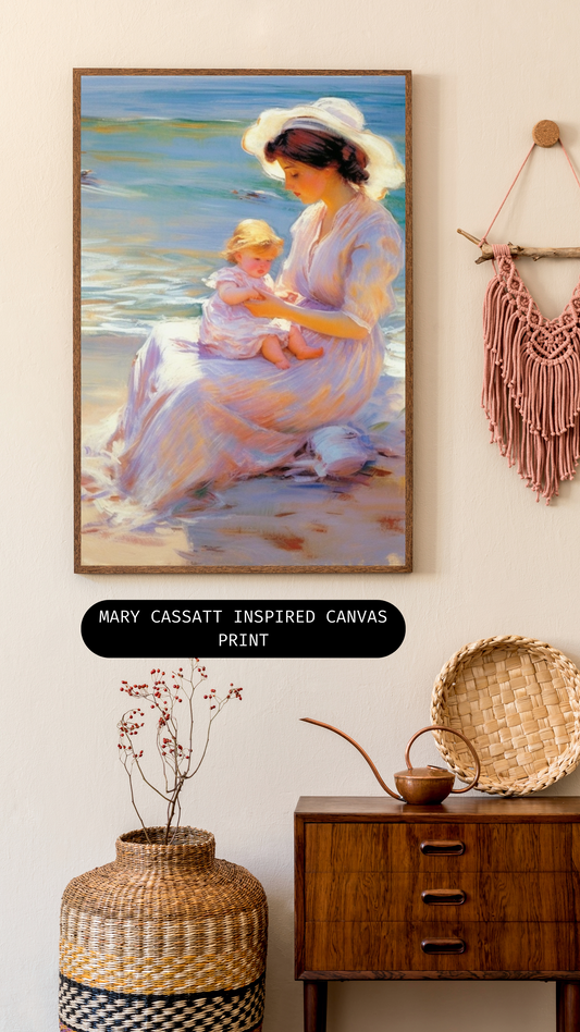 "Mother and Child by the Sea" - Mary Cassatt Inspired Canvas Print