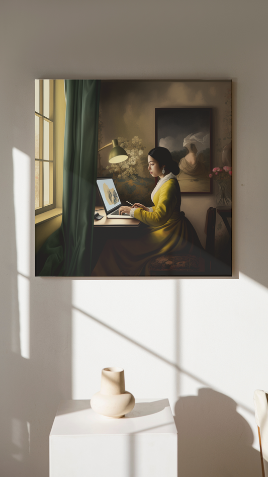 "Modern Daylight": A Vermeer-Inspired AI Canvas Print of Contemporary Life