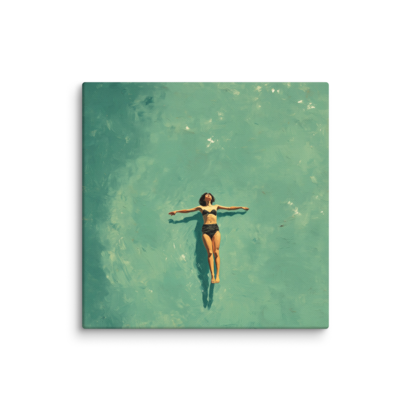 Floating Figure Canvas Print – Teal Pool Wall Art | Minimalist Contemplative Home Decor