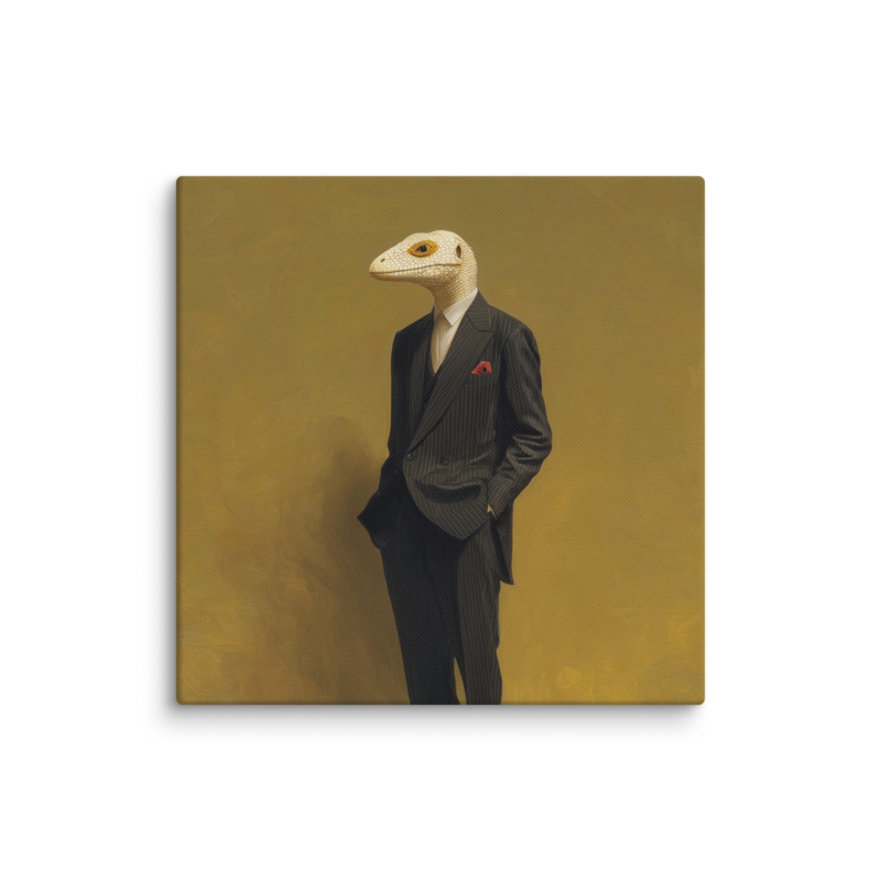 Lizard in a Suit Canvas Print – Surrealist Portrait Wall Art | Eclectic Maximalist Home Decor