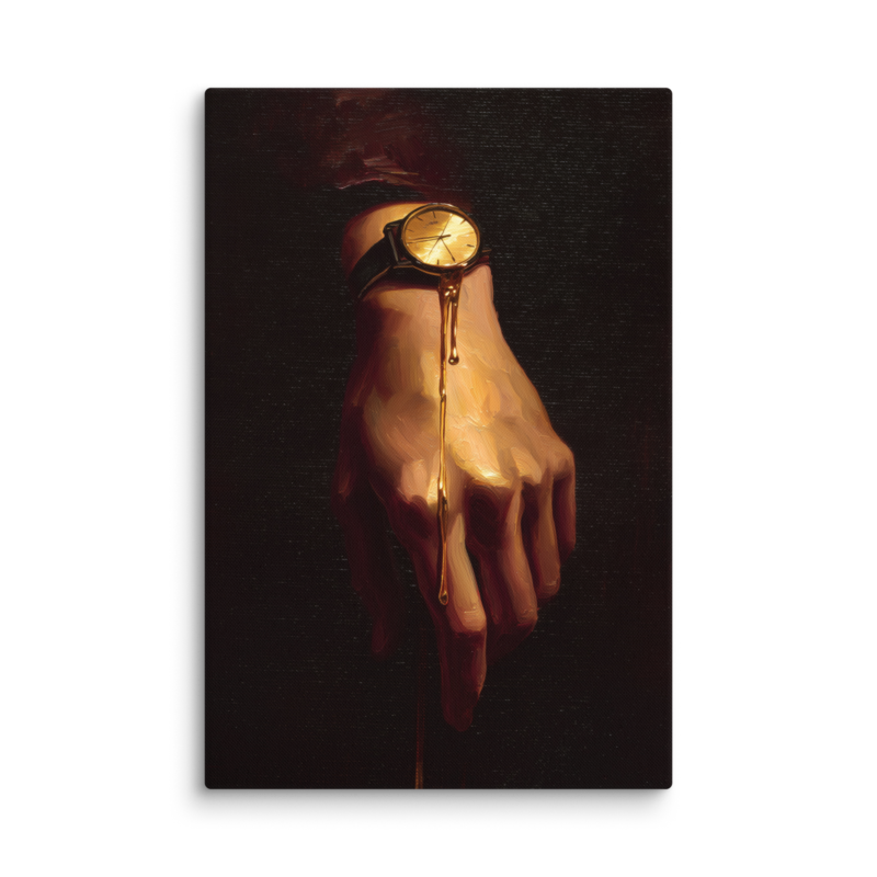 Surrealist Wall Art – Melting Gold Watch Hand Canvas Print | Moody Luxury Dark Home Decor