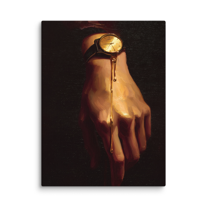 Surrealist Wall Art – Melting Gold Watch Hand Canvas Print | Moody Luxury Dark Home Decor
