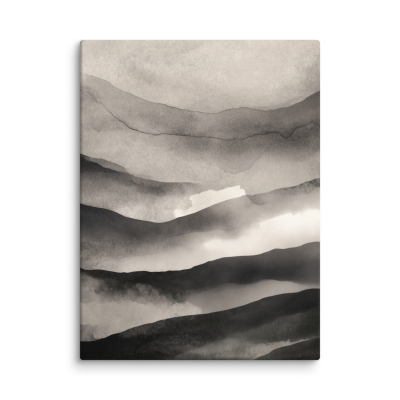 Japandi Mountain Canvas Print – Monochrome Ink Wash Wall Art | Wabi-Sabi Minimal Home Decor