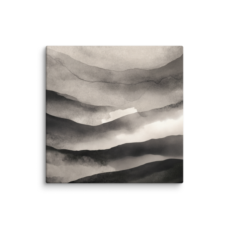 Japandi Mountain Canvas Print – Monochrome Ink Wash Wall Art | Wabi-Sabi Minimal Home Decor