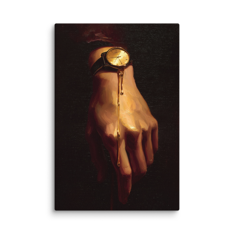 Surrealist Wall Art – Melting Gold Watch Hand Canvas Print | Moody Luxury Dark Home Decor