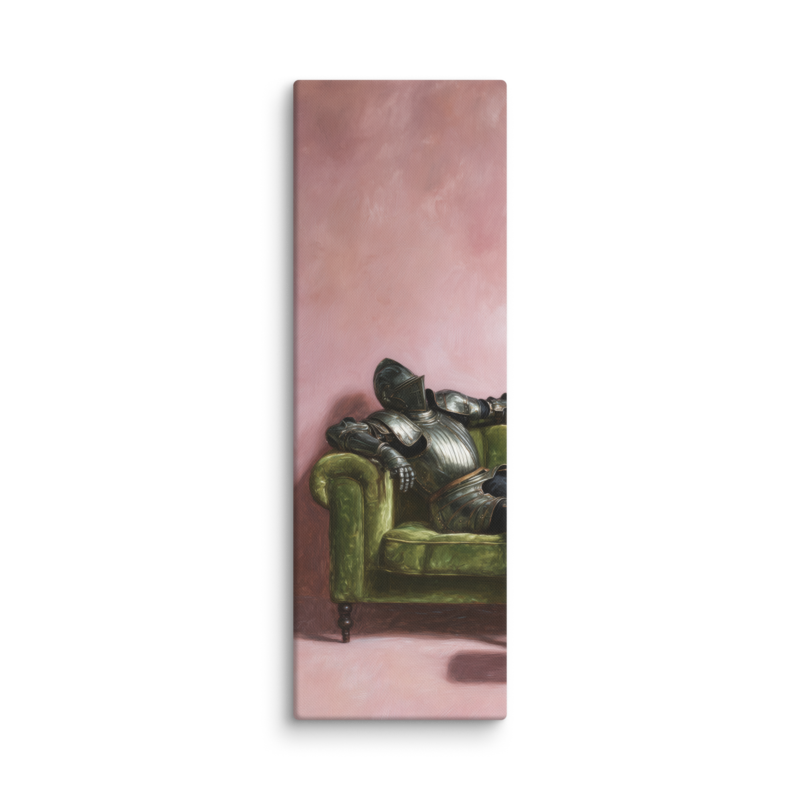 Surrealist Wall Art – Knight on Sofa Canvas Print | Funny Eclectic Maximalist Home Decor