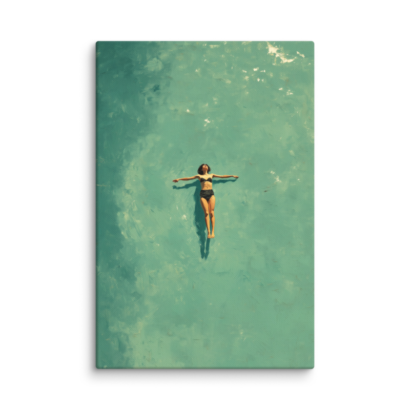 Floating Figure Canvas Print – Teal Pool Wall Art | Minimalist Contemplative Home Decor