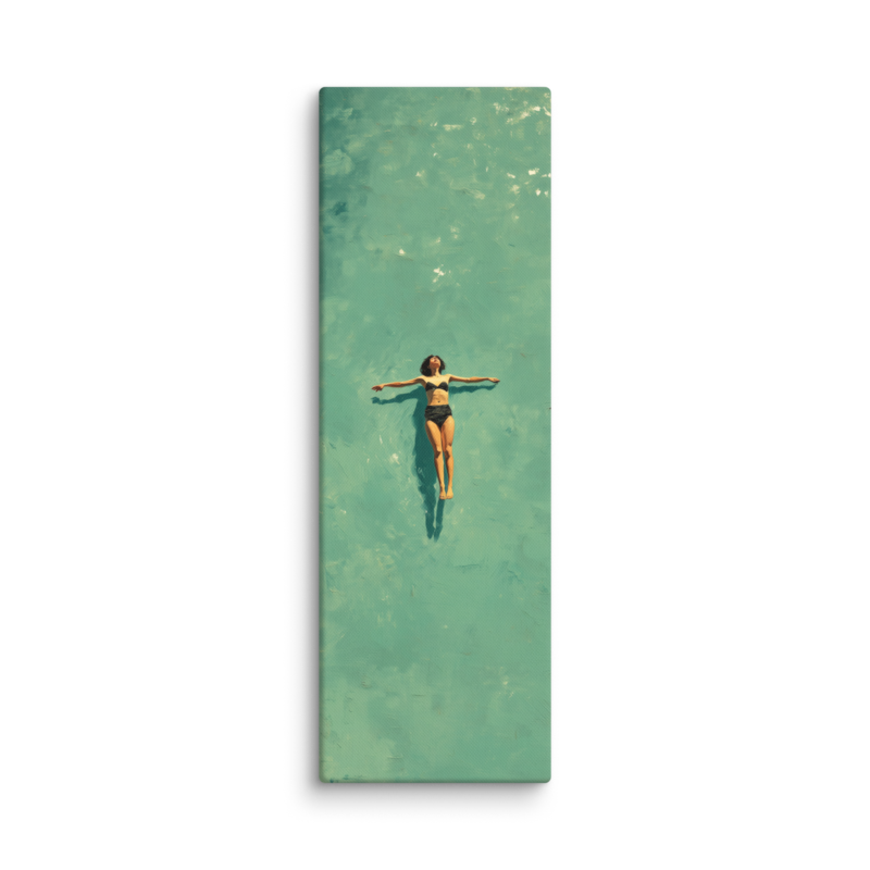 Floating Figure Canvas Print – Teal Pool Wall Art | Minimalist Contemplative Home Decor