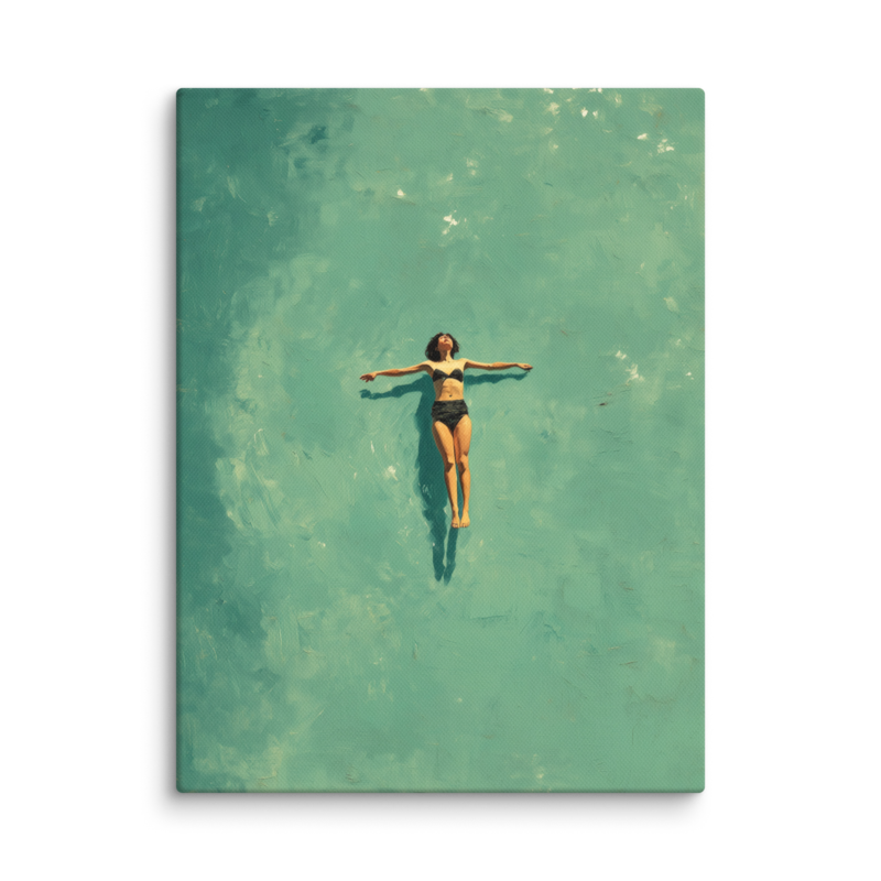 Floating Figure Canvas Print – Teal Pool Wall Art | Minimalist Contemplative Home Decor