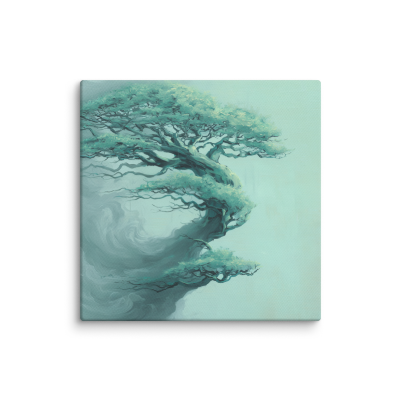 Bonsai Tree Canvas Print – Teal Japandi Wall Art | Wabi-Sabi Minimalist Home Decor