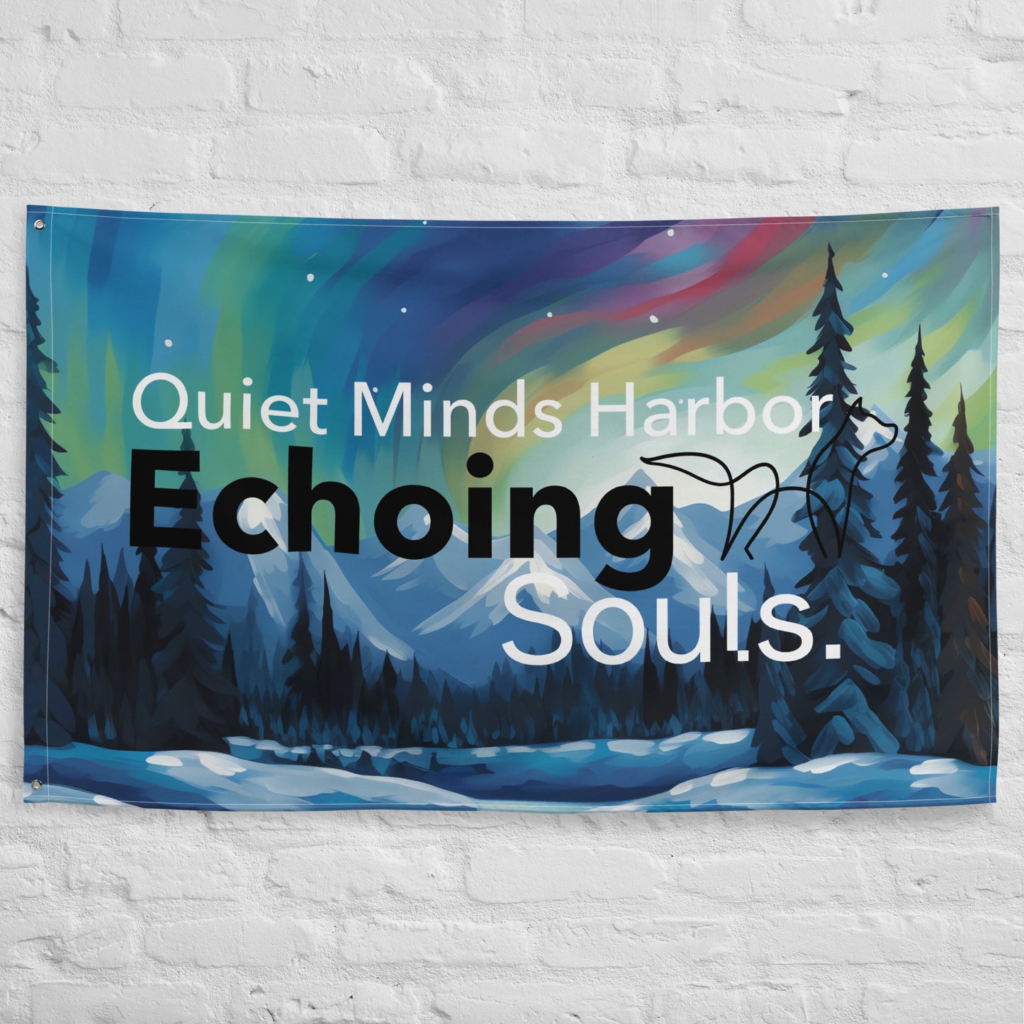 Quiet Minds Harbor Echoing Souls Inspirational Flag - Edward Hopper Inspired Artwork - Aurora Borealis Design - Home Décor Flag