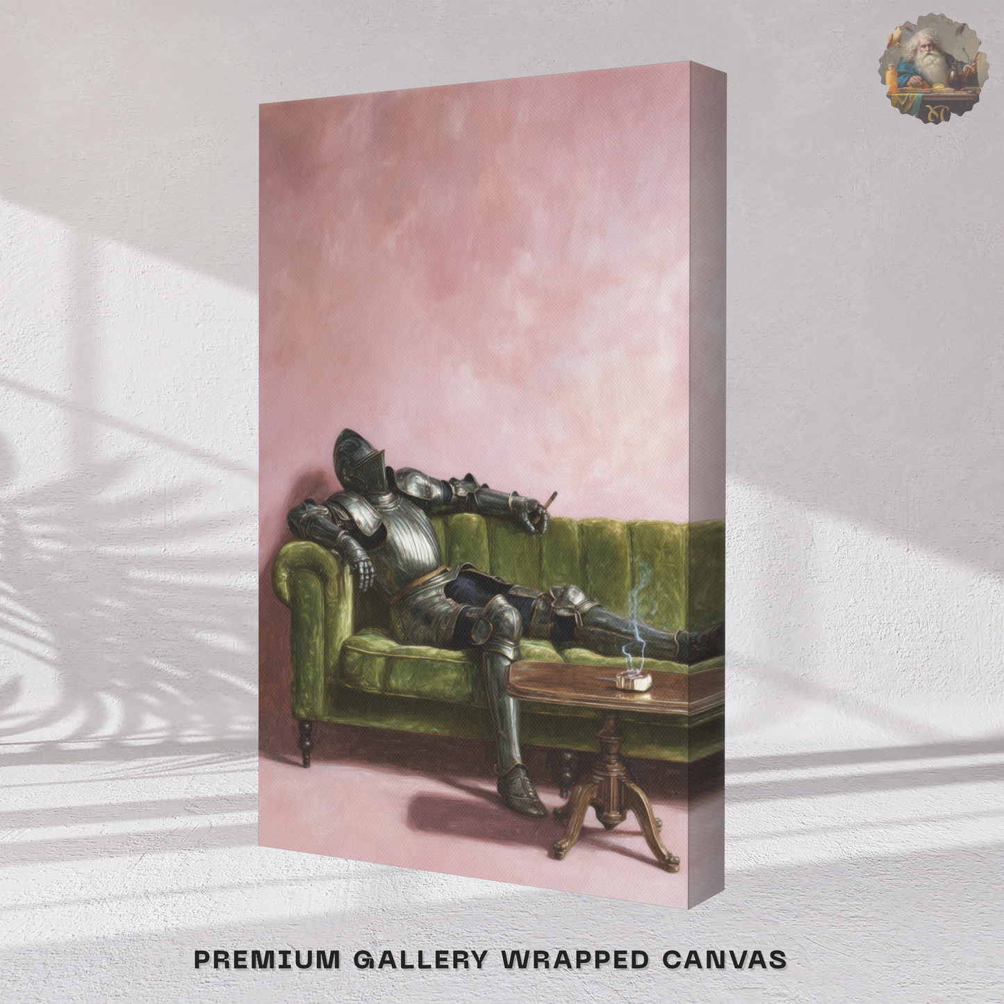 Surrealist Wall Art – Knight on Sofa Canvas Print | Funny Eclectic Maximalist Home Decor