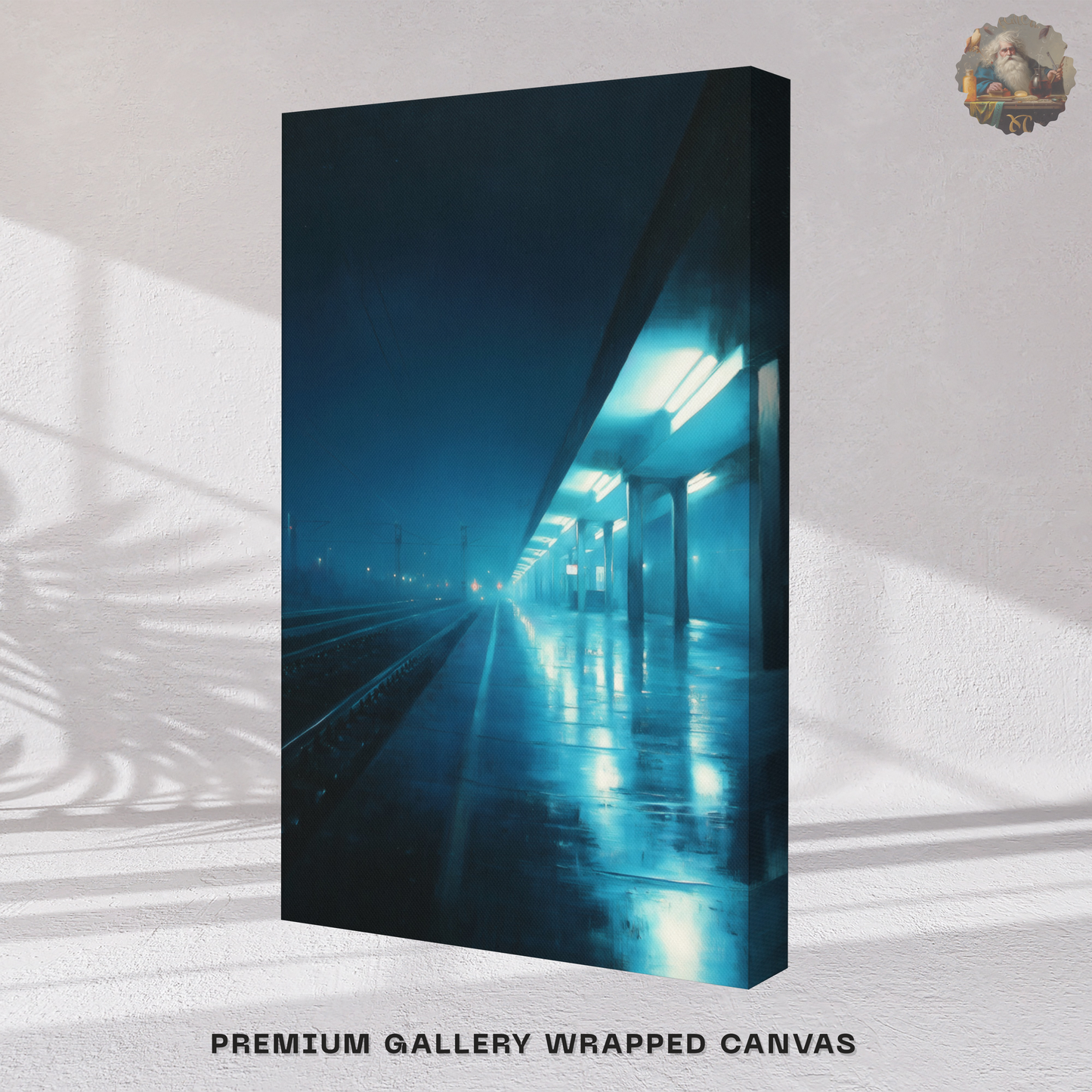 Moody Urban Wall Art – Rainy Train Platform Canvas Print | Dark Blue Cinematic Home Decor