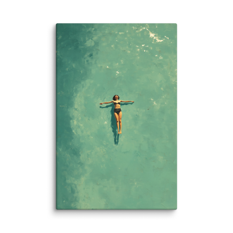 Floating Figure Canvas Print – Teal Pool Wall Art | Minimalist Contemplative Home Decor