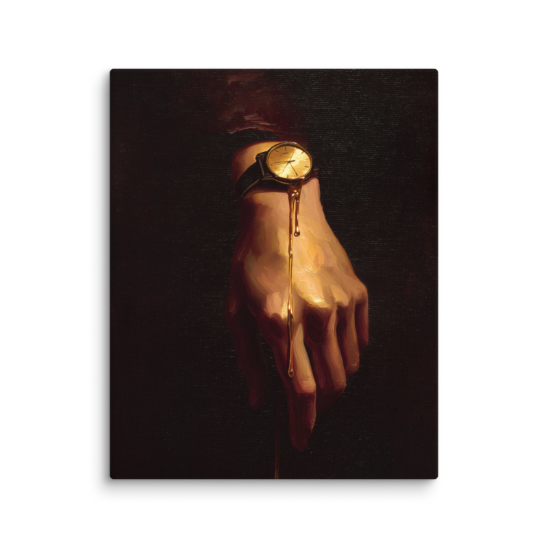 Surrealist Wall Art – Melting Gold Watch Hand Canvas Print | Moody Luxury Dark Home Decor