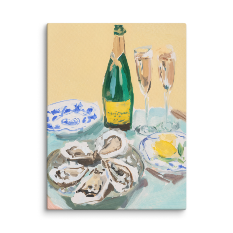Champagne & Oysters Canvas Print – French Bistro Still Life Wall Art | Dopamine Home Decor