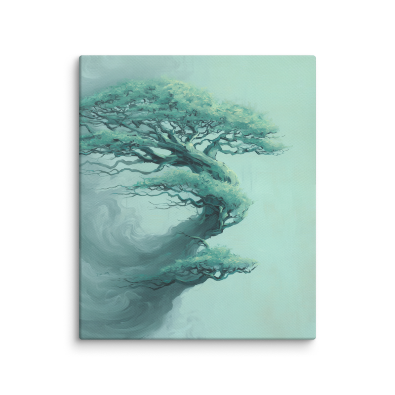 Bonsai Tree Canvas Print – Teal Japandi Wall Art | Wabi-Sabi Minimalist Home Decor