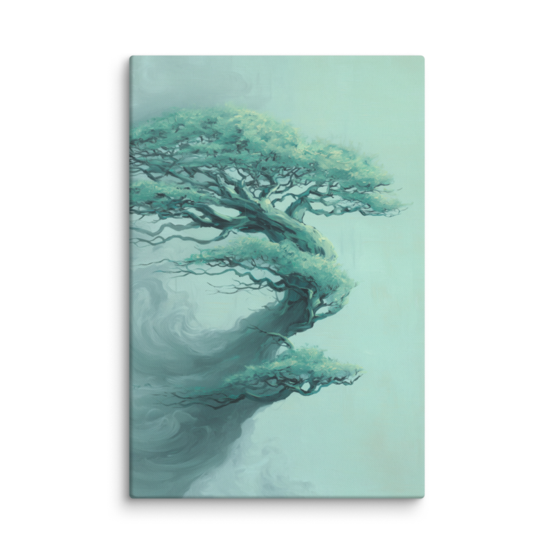 Bonsai Tree Canvas Print – Teal Japandi Wall Art | Wabi-Sabi Minimalist Home Decor
