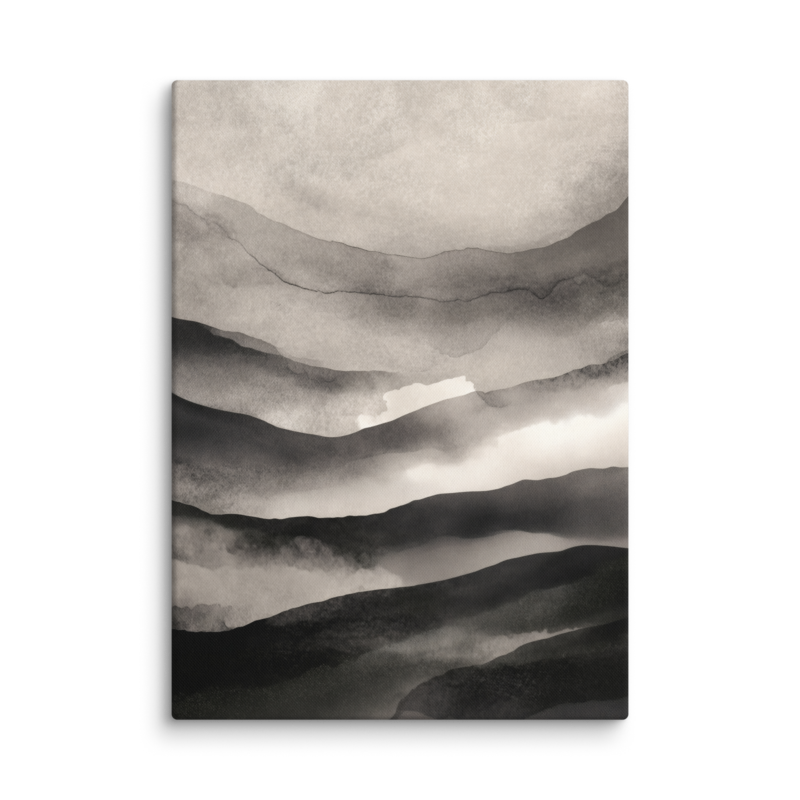 Japandi Mountain Canvas Print – Monochrome Ink Wash Wall Art | Wabi-Sabi Minimal Home Decor