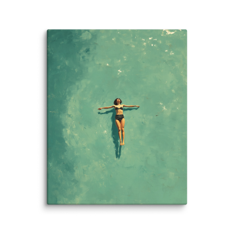Floating Figure Canvas Print – Teal Pool Wall Art | Minimalist Contemplative Home Decor