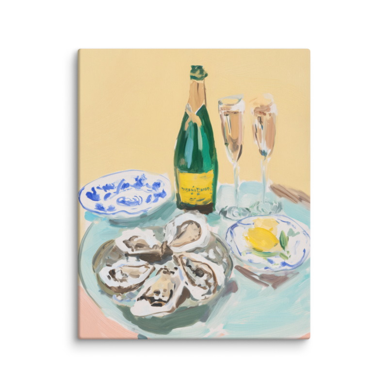 Champagne & Oysters Canvas Print – French Bistro Still Life Wall Art | Dopamine Home Decor