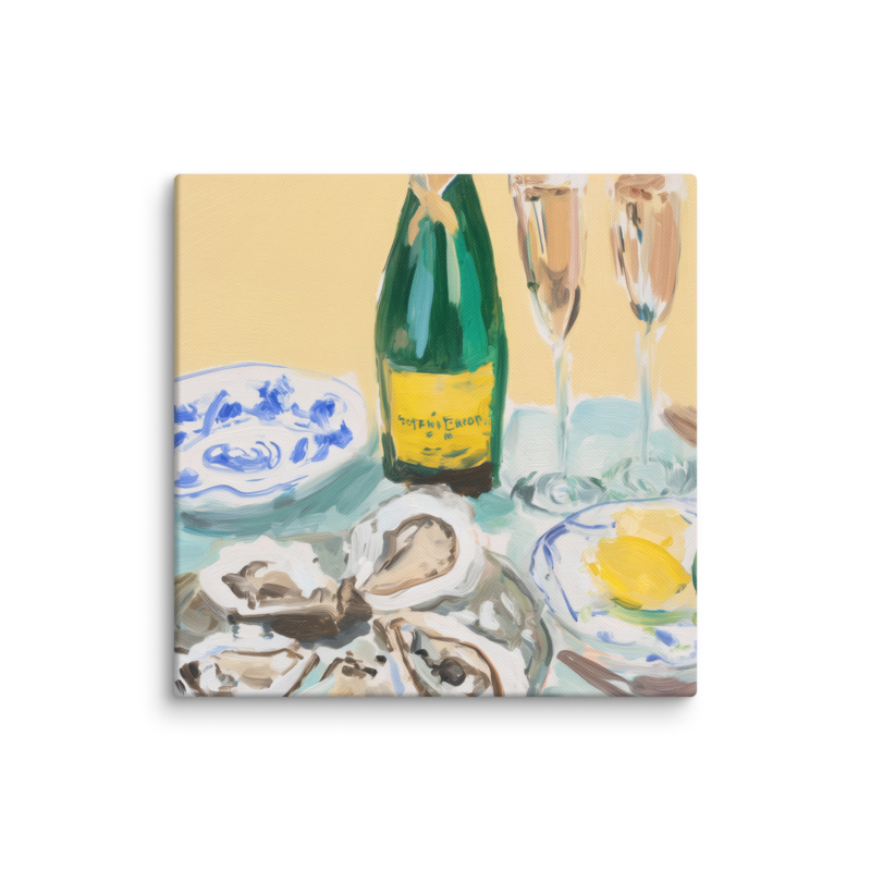 Champagne & Oysters Canvas Print – French Bistro Still Life Wall Art | Dopamine Home Decor