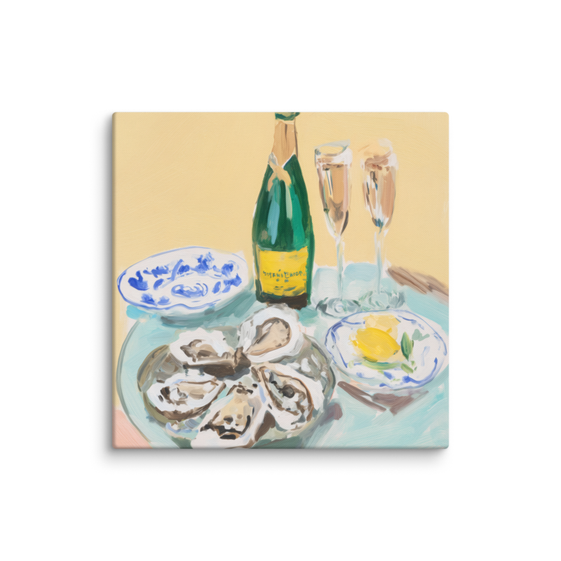 Champagne & Oysters Canvas Print – French Bistro Still Life Wall Art | Dopamine Home Decor
