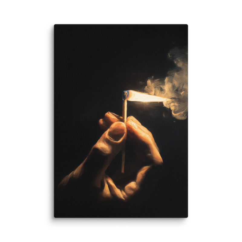 Dark Academia Wall Art – Lit Match Canvas Print | Moody Figurative Home Decor